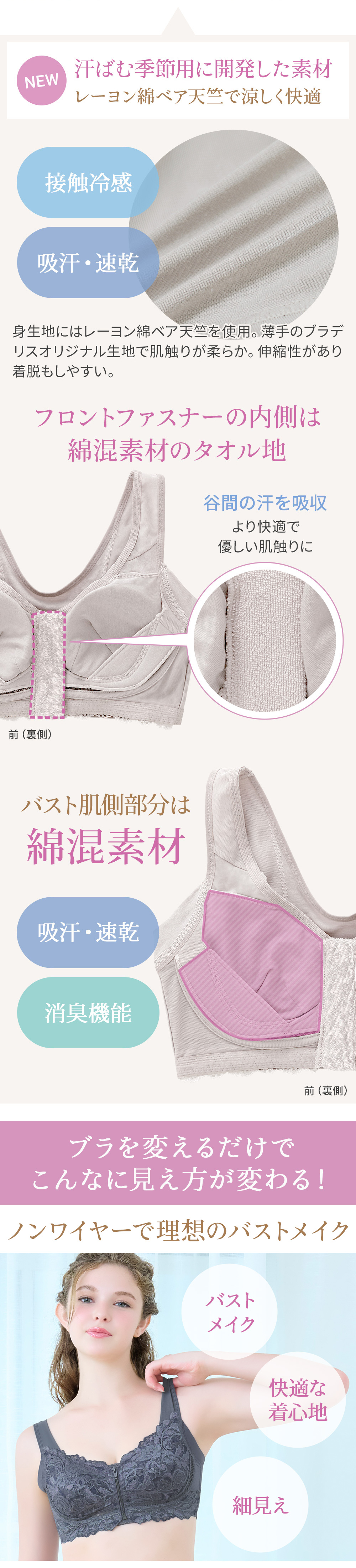 フロントファスナーの内側は綿混素材のタオル地