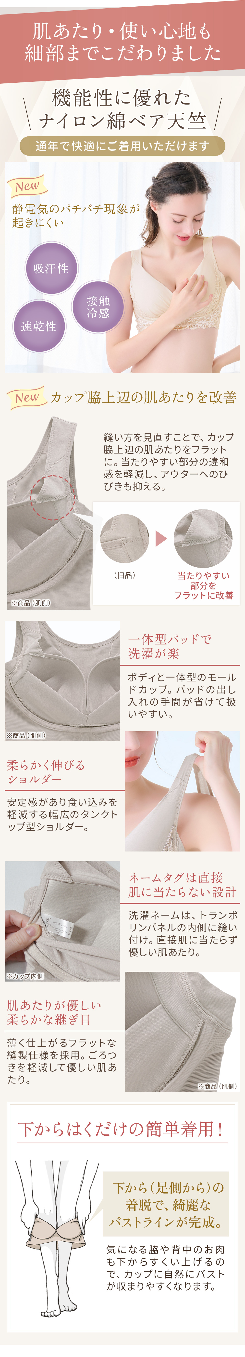 肌あたり・使い心地も細部までこだわりました。下からはくだけの簡単着用！