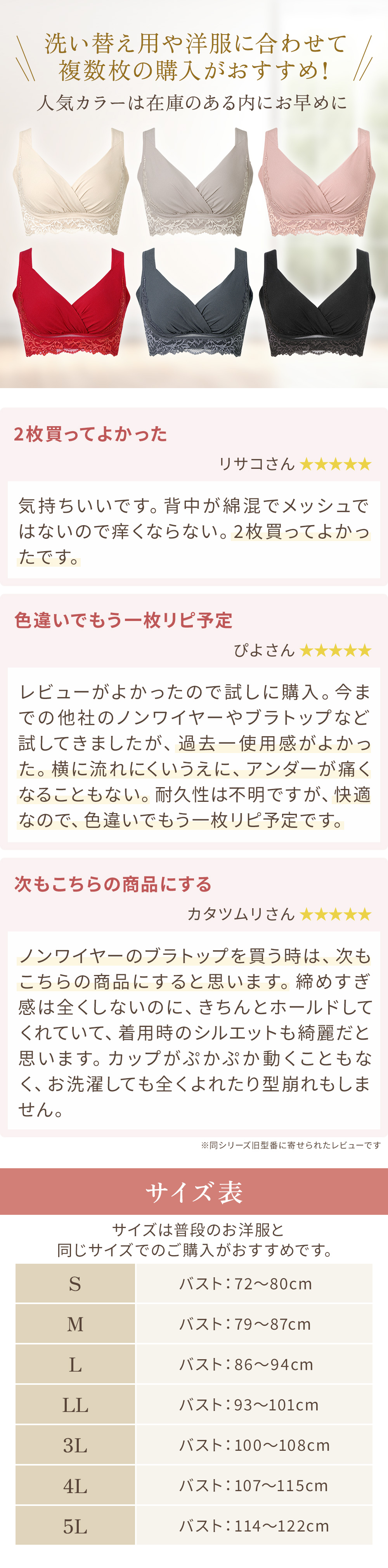 複数枚の購入がおすすめ。お客様の声。サイズ表