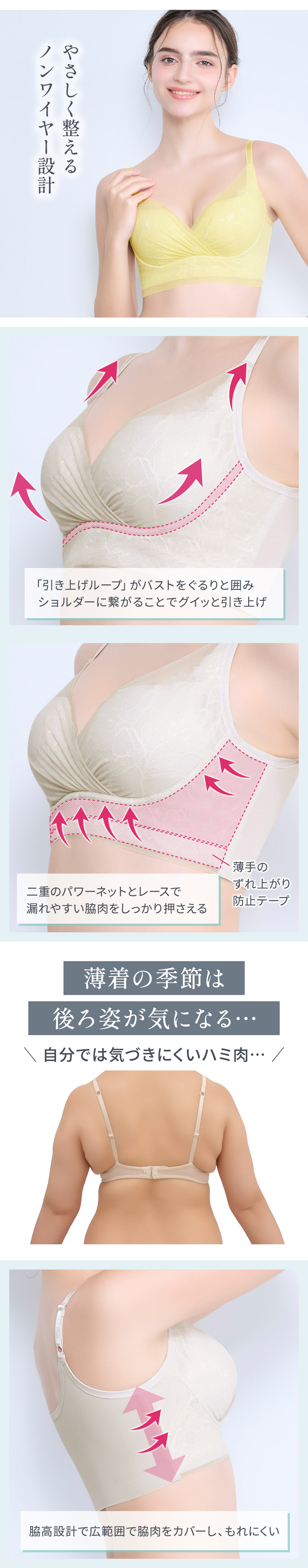 やさしく整えるノンワイヤー設計
