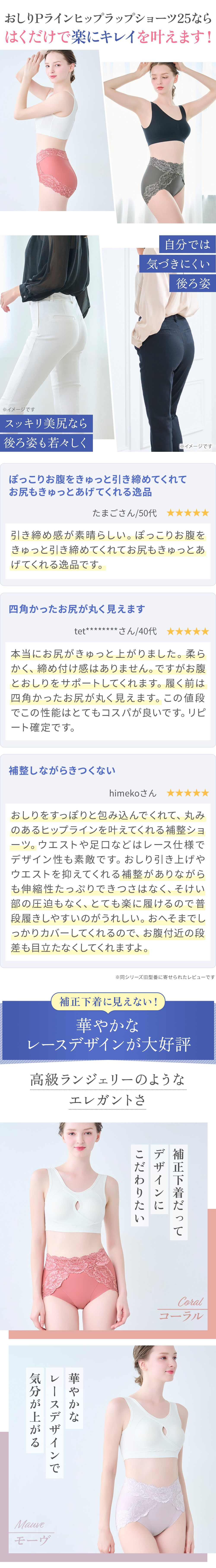 はくだけで楽にキレイを叶えます！お客様の声。補正下着に見えない華やかなレースデザイン