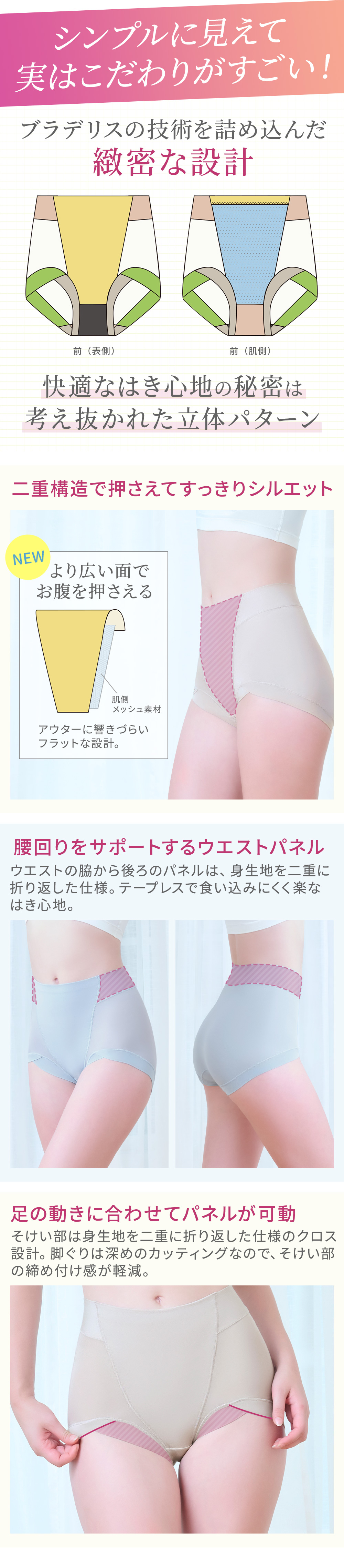 シンプルに見えて実は機能がすごい！快適なはき心地は考え抜かれた立体パターン