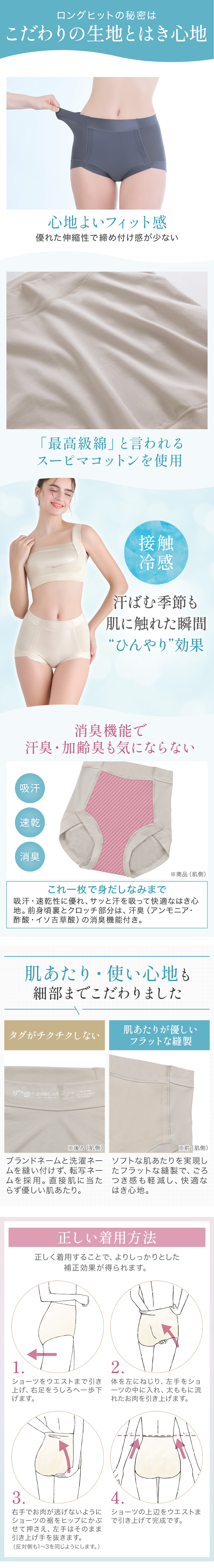 接触冷感で肌に触れた瞬間ひんやり効果。商品詳細。正しい着用方法