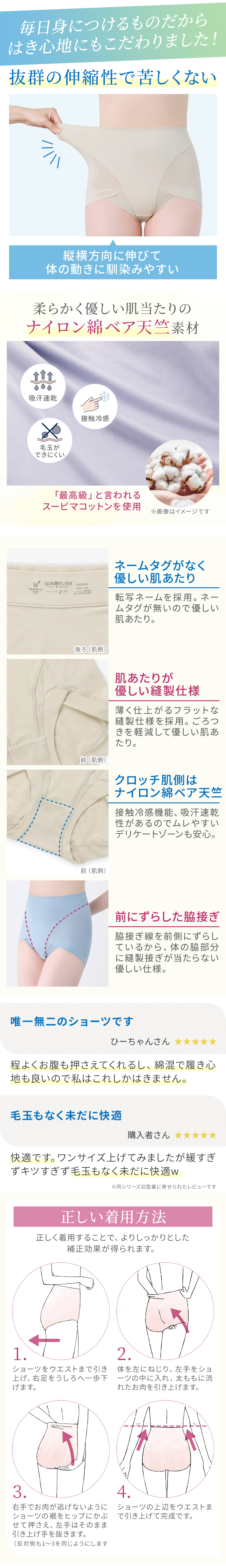 はき心地にこだわりました！商品詳細。正しい着用方法