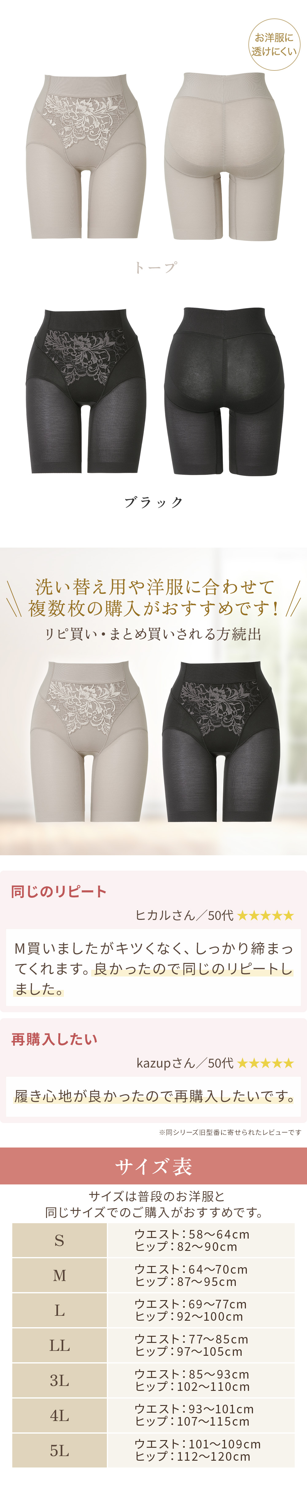 カラーバリエーション。複数枚の購入がおすすめ。お客様の声。サイズ表