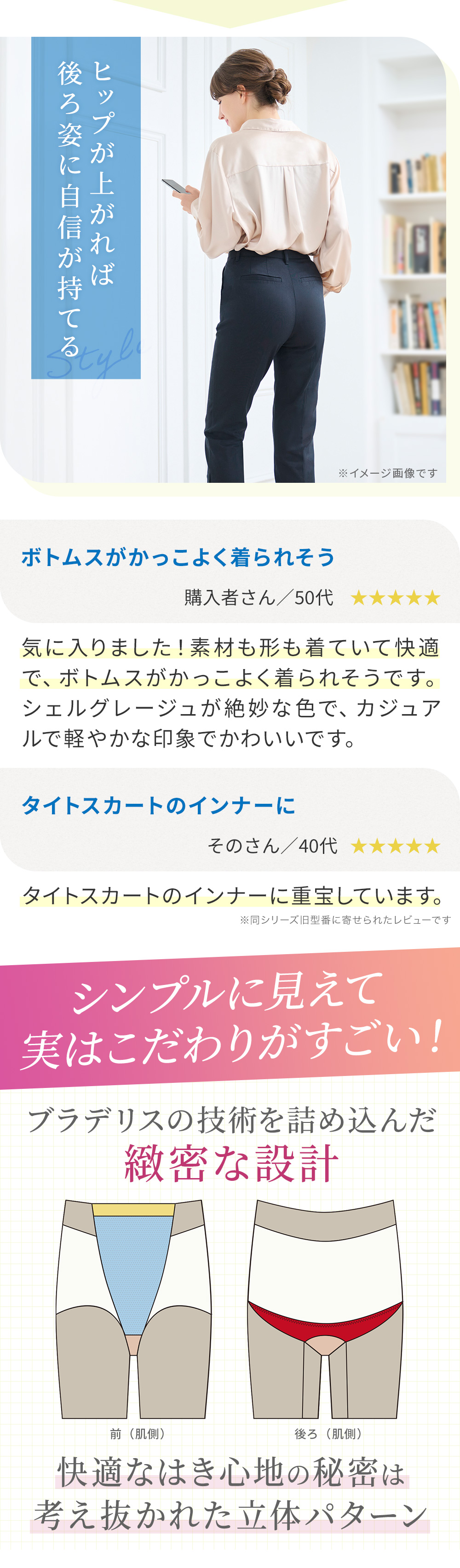 シンプルに見えて実は機能がすごい！快適なはき心地は考え抜かれた立体パターン