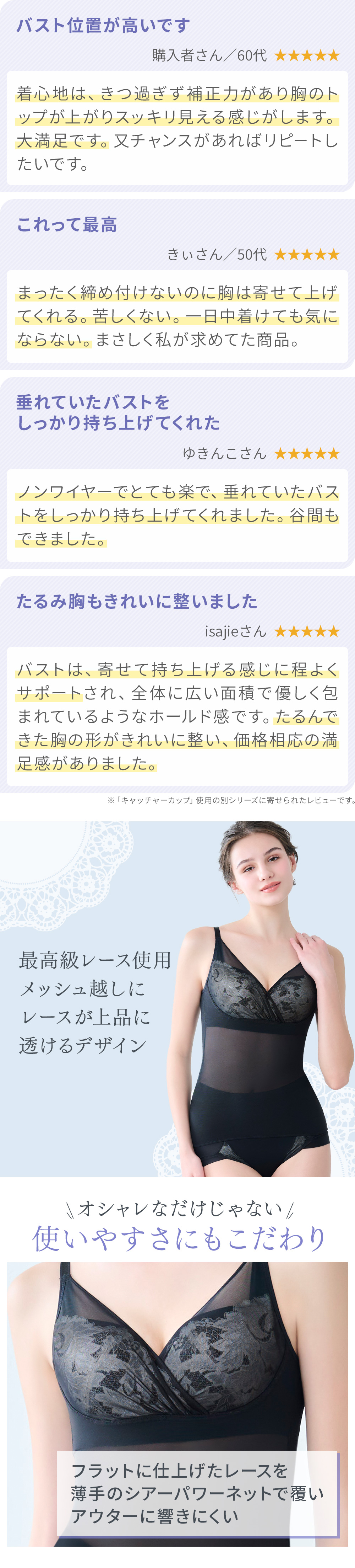 メッシュ越しにレースが上品に透けるデザイン