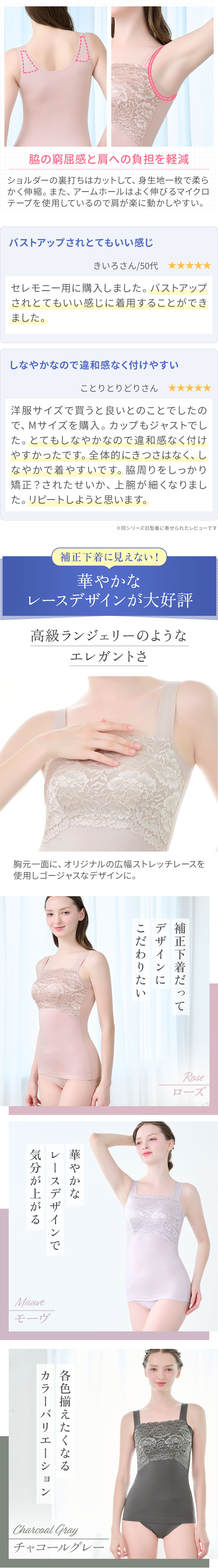 お客様の声。補正下着に見えない華やかなレースデザイン