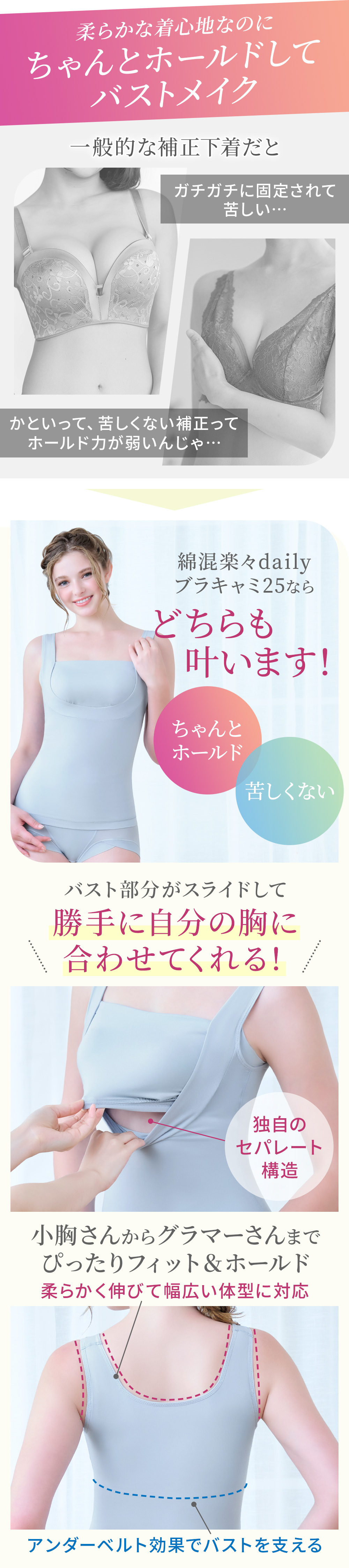 バスト部分がスライドして勝手に自分の胸に合わせてくれるセパレート構造