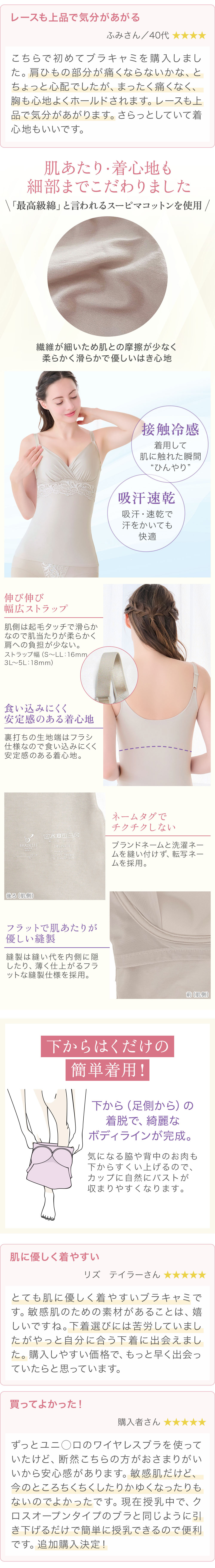 細部にまでこだわった肌あたり・着け心地。商品詳細。お客様の声