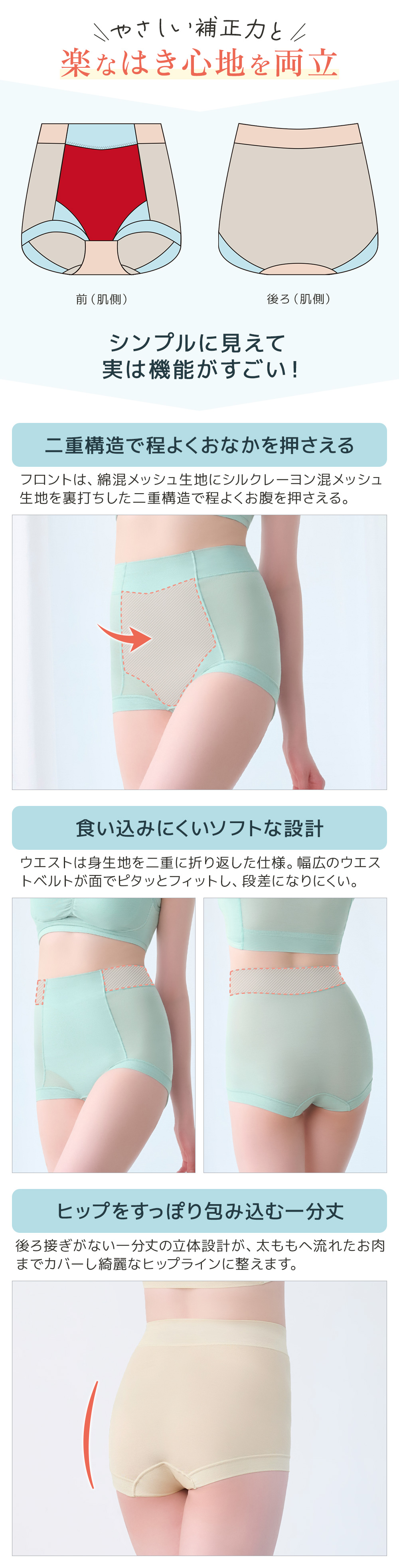 やさしい補正力と楽なはき心地を両立