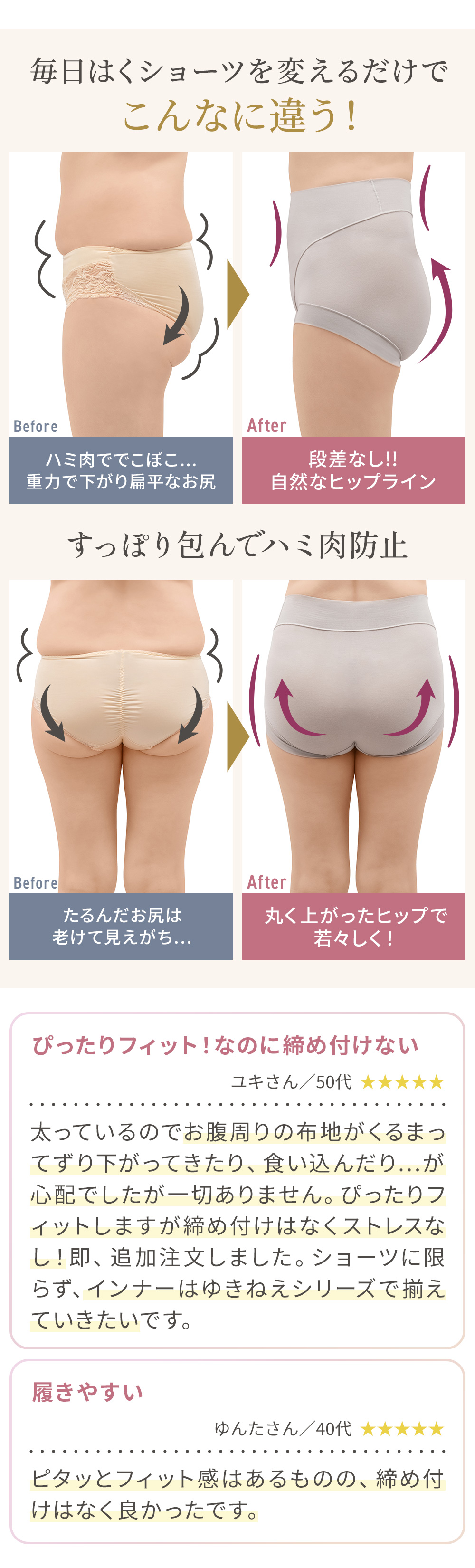 毎日はくショーツを変えるだけでこんなに違う！ビフォーアフター。お客様の声