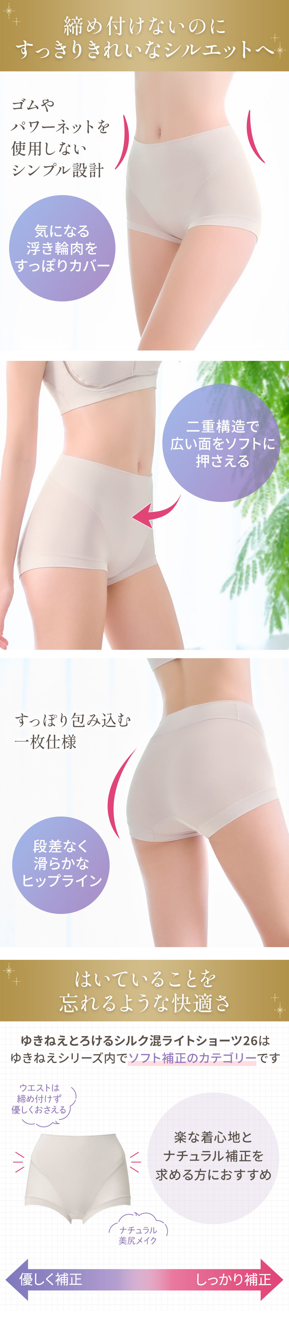 締め付けないのにすっきりキレイなシルエットに