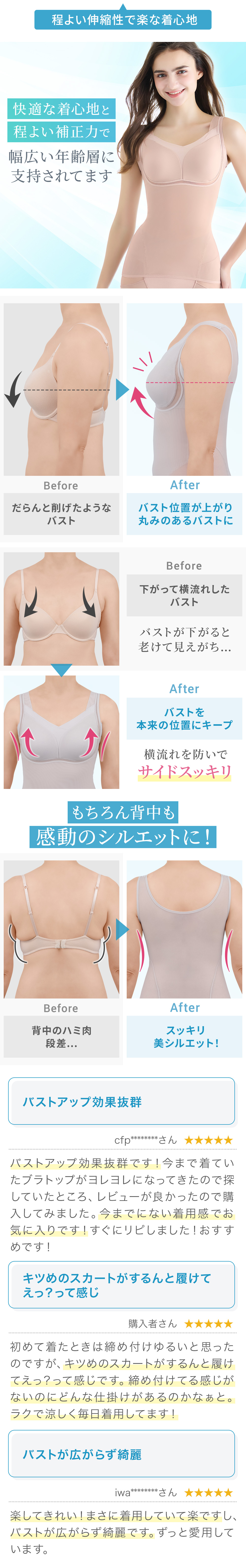 幅広い年齢層に指示されています。ビフォーアフター。お客様の声