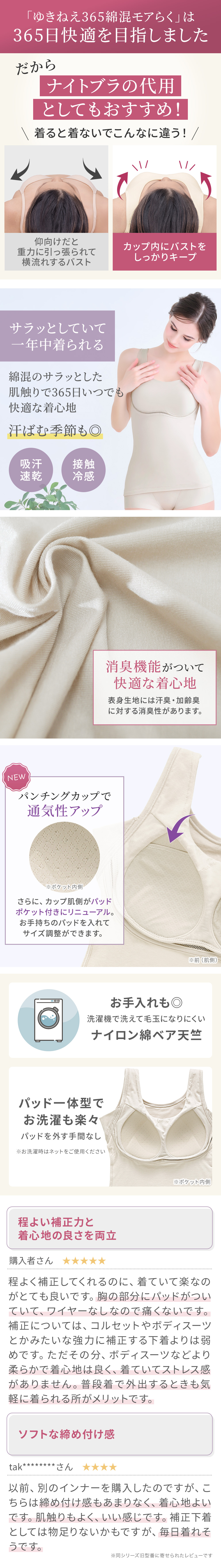 ナイトブラの代用としてもおすすめ。パッド一体型でお洗濯も楽々。お客様の声