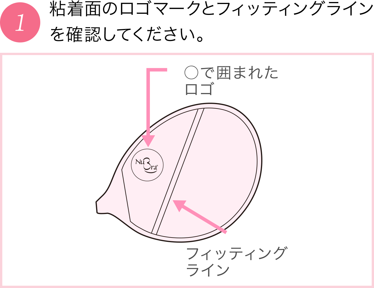 粘着面のロゴマークとフィッティングラインを確認してください。