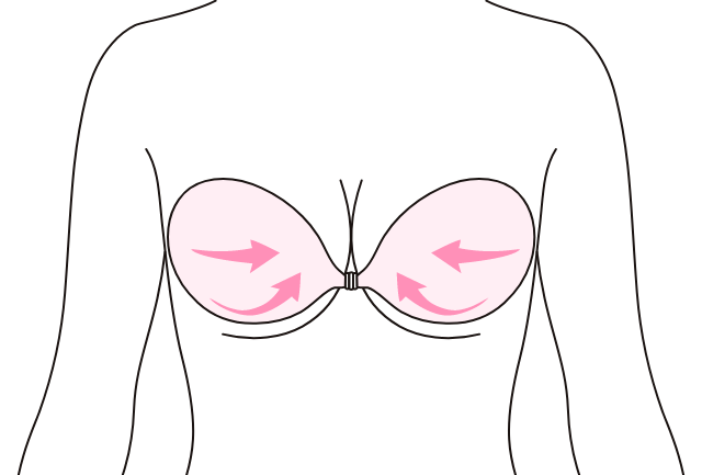 ヌーブラ：ホックで引き寄せられ持ち上がるイラスト