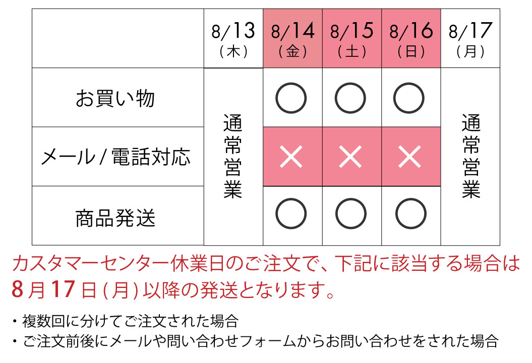 夏季休業期間中の営業について