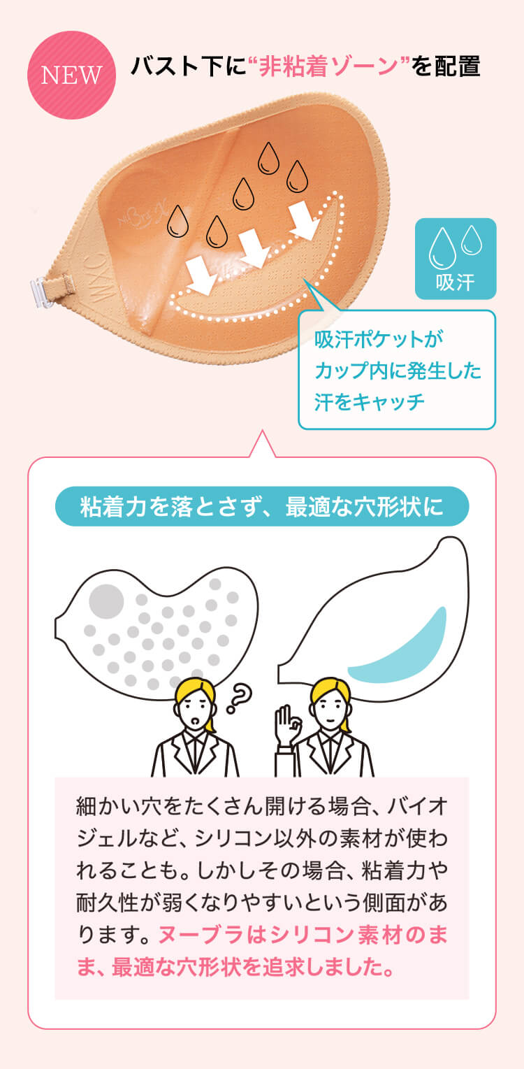 バスト下に“非粘着ゾーン”を配置